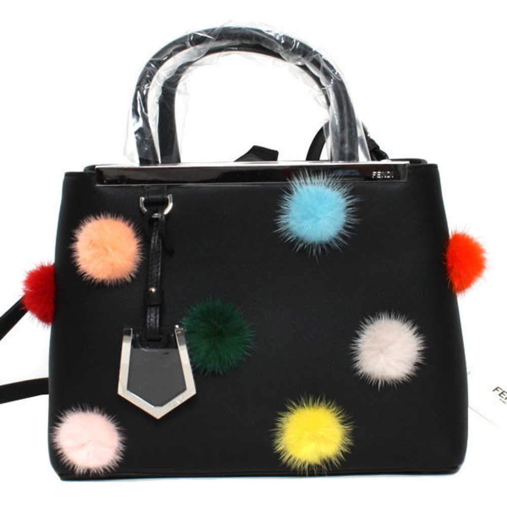 Fendi Black Shoulder Leather Fur Petite 2Jours Bag Handbag